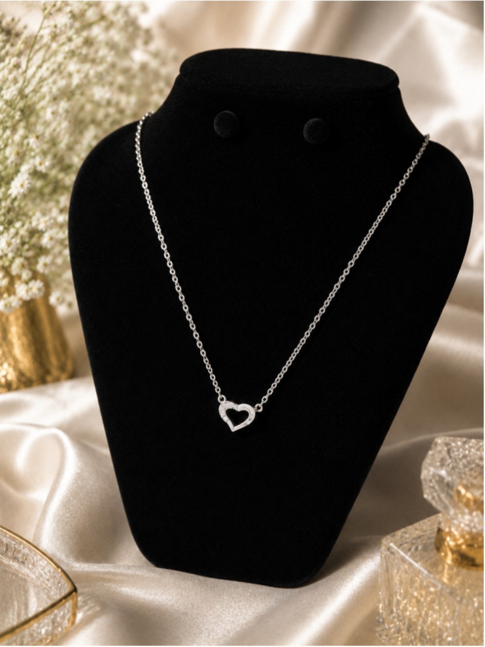 Silver Tone‎ Open Heart Pendant Necklace Dainty Minimalist Chain Jewelry Gift